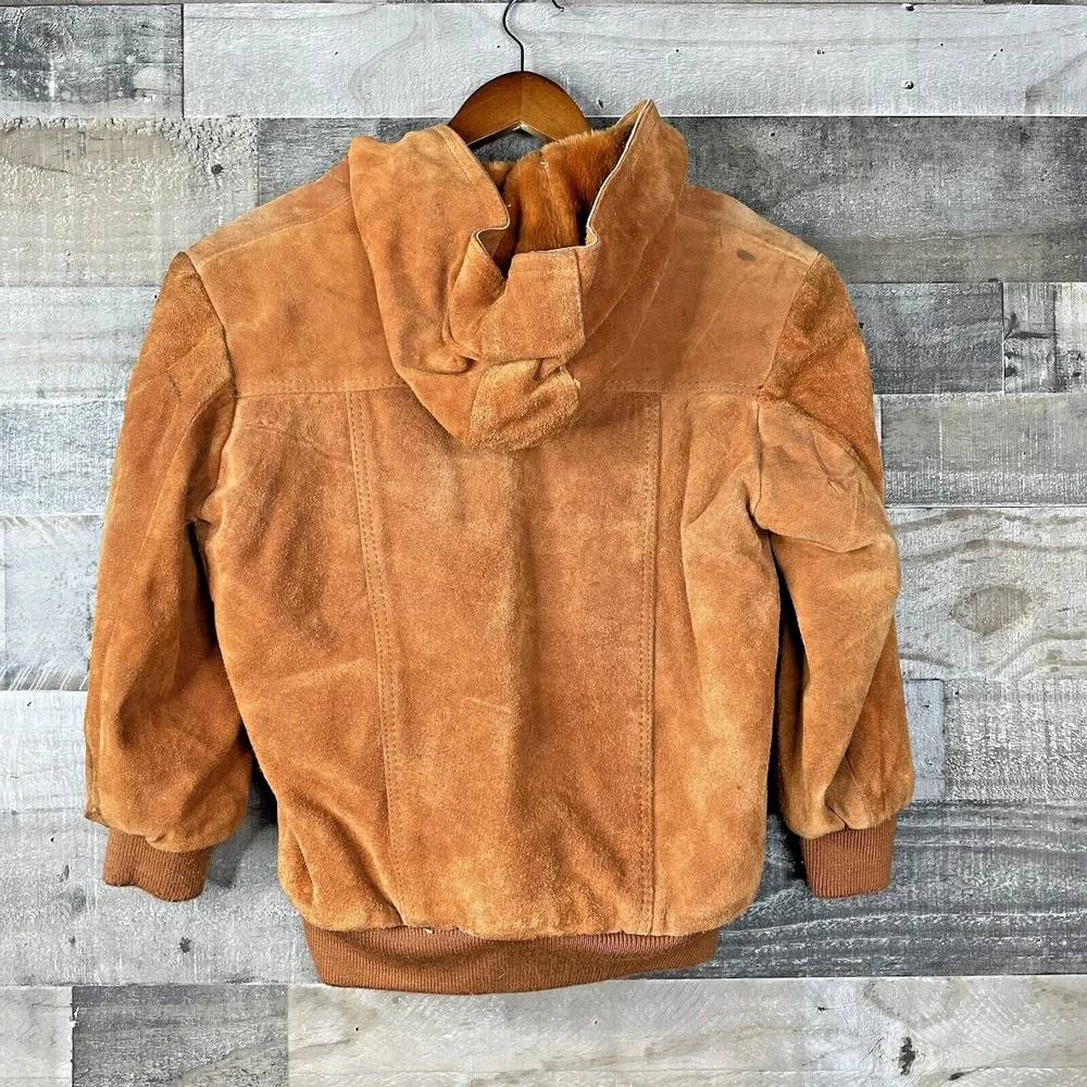 Vtg Hi Gear Mens S Rust Brown Leather Suede Jacket Lined Hooded Heavy‎ Western
